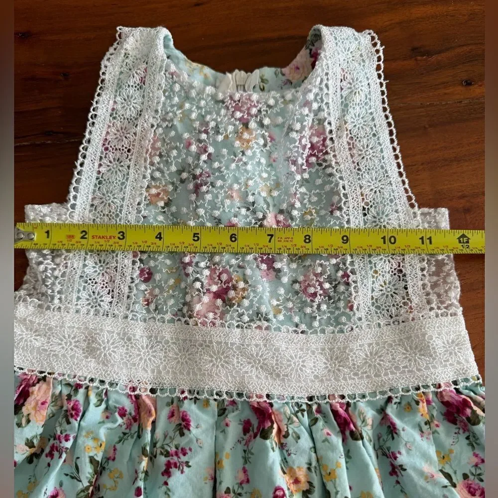 EUC Trish Scully turquoise Floral Hi Lo Dress Size 5